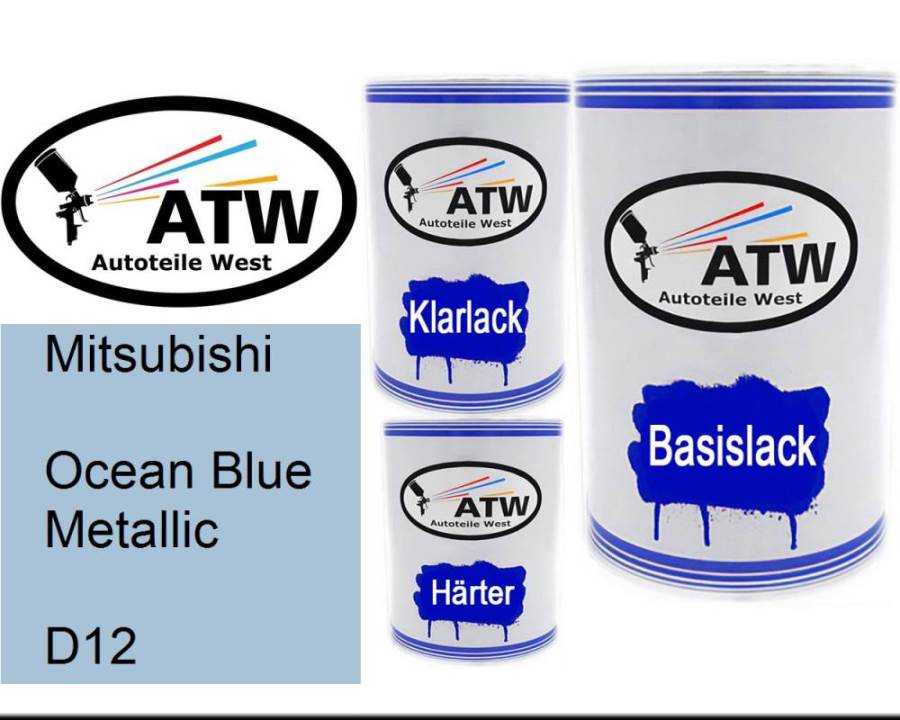 Mitsubishi, Ocean Blue Metallic, D12: 500ml Lackdose + 500ml Klarlack + 250ml Härter - Set, von ATW Autoteile West.